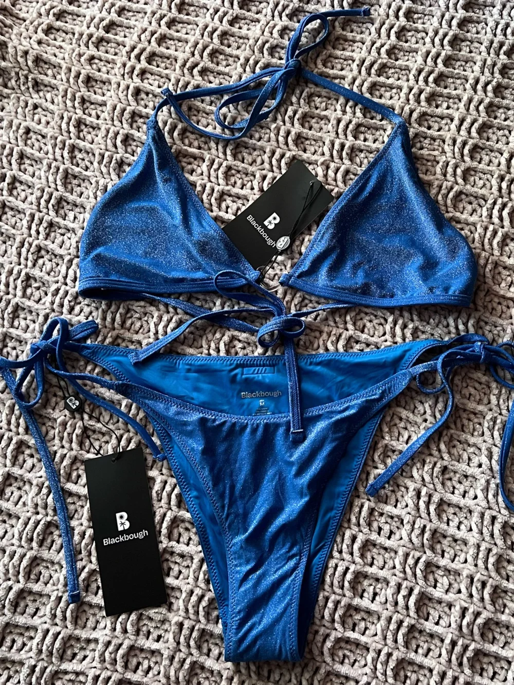 NWT Blackbough Swim Metallic Blue Shimmer Triangle Bikini Set Sz M